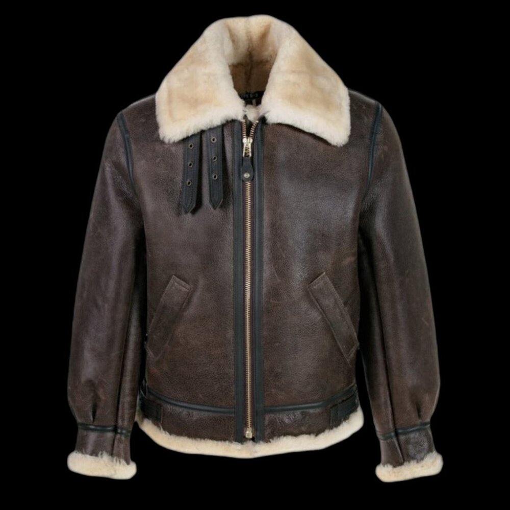 Ollie Men's Classic Leather Fur Lining Bomber Jacket Brown